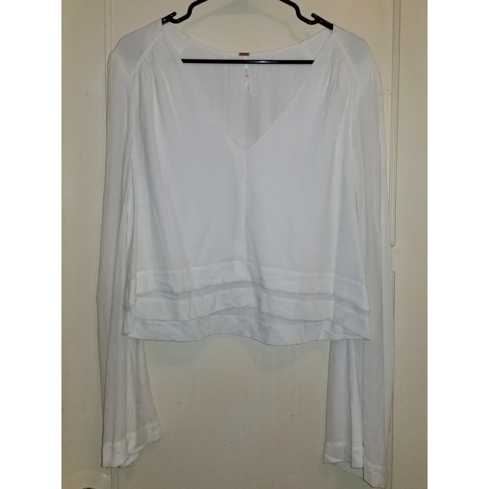 Free People Rayon Bell Sleeve Cropped Blouse